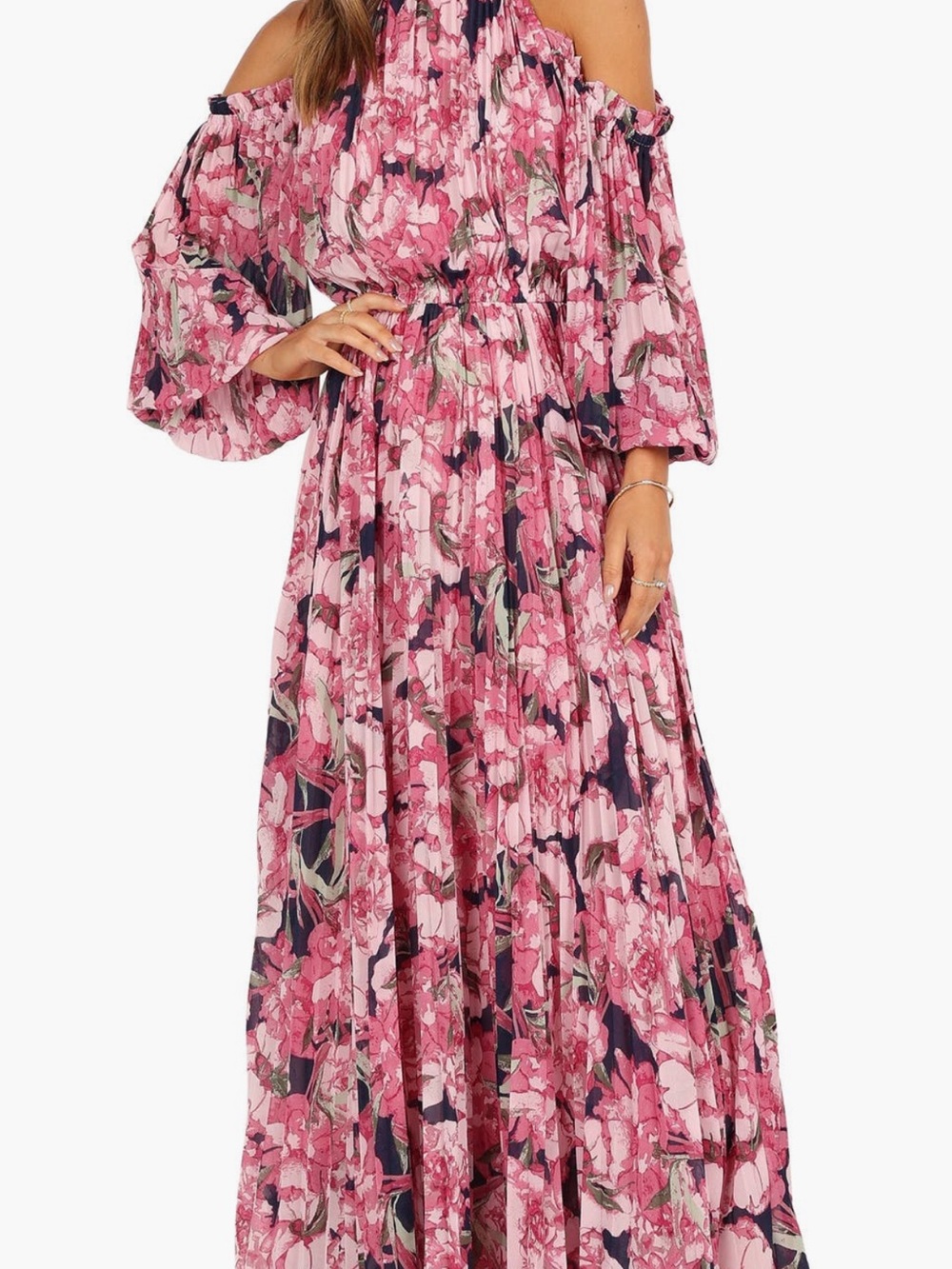Petal & Pup Pink Floral Cold-Shoulder Maxi Dress- NWT- size Xs